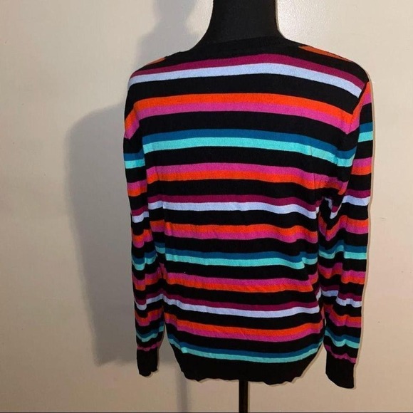 Worthington Womens Striped Crew Neck Long Sleeve Sweater Black Pink Teal Orange - Picture 6 of 6